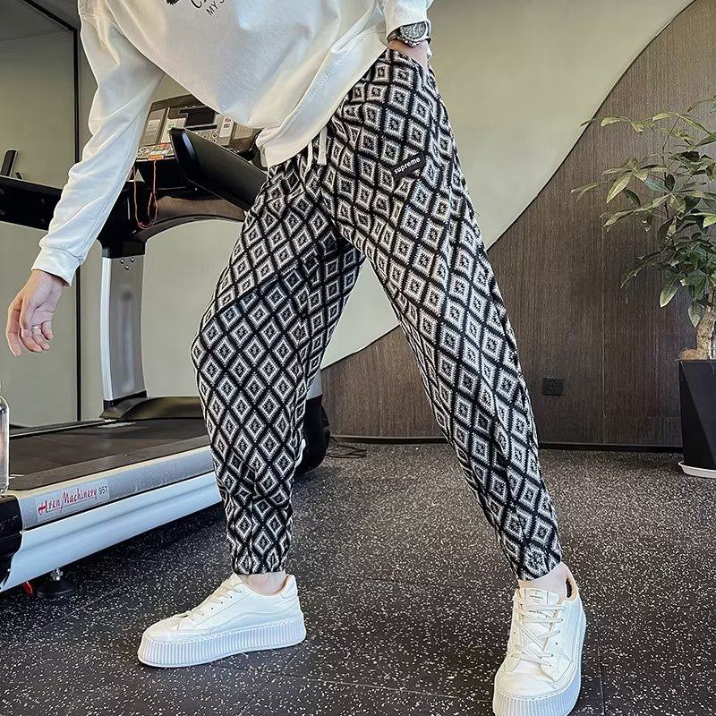 高级感花色休闲裤夏季新款韩版时尚显瘦小脚长裤痞帅束脚哈伦裤子