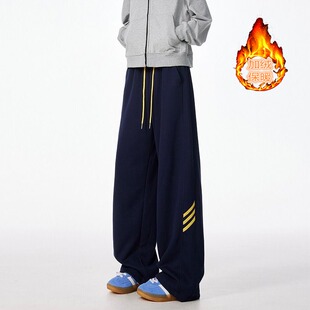 秋冬季青少年加绒美式休闲裤子男宽松直筒运动裤百搭保暖显瘦卫裤