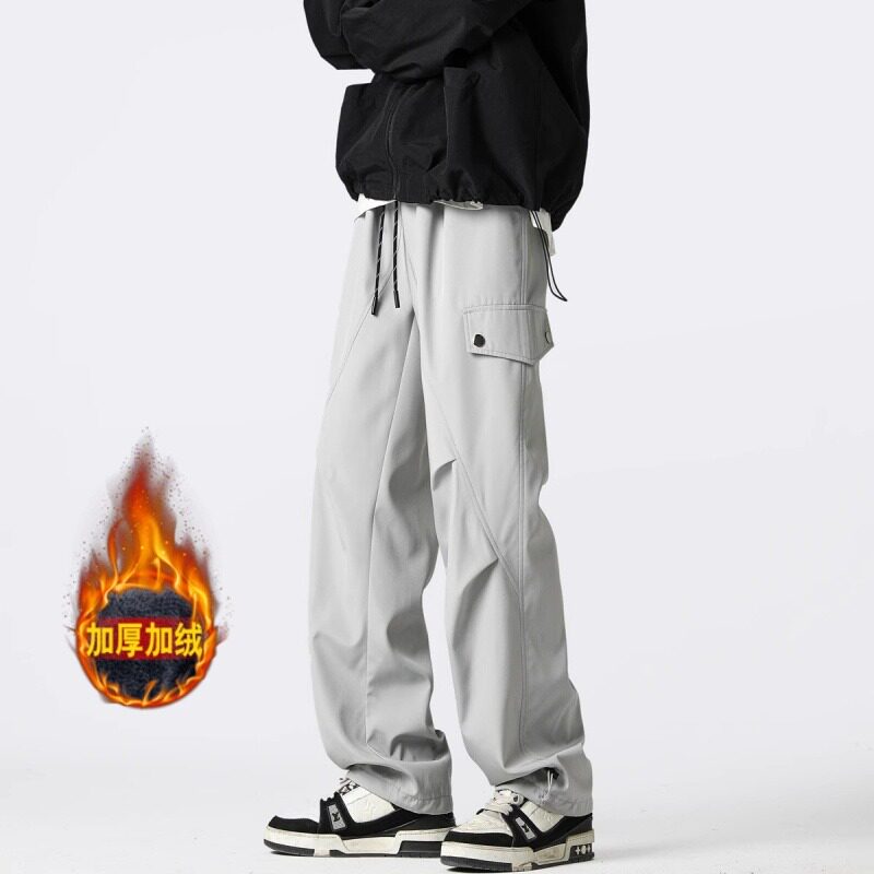 加绒冲锋裤男女防水防风裤子秋冬季大码工装裤宽松直筒休闲长裤