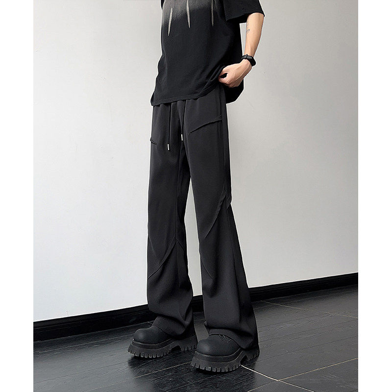 美式褶皱白色西裤男潮牌新款微喇休闲宽松直筒垂感百搭高街长裤子