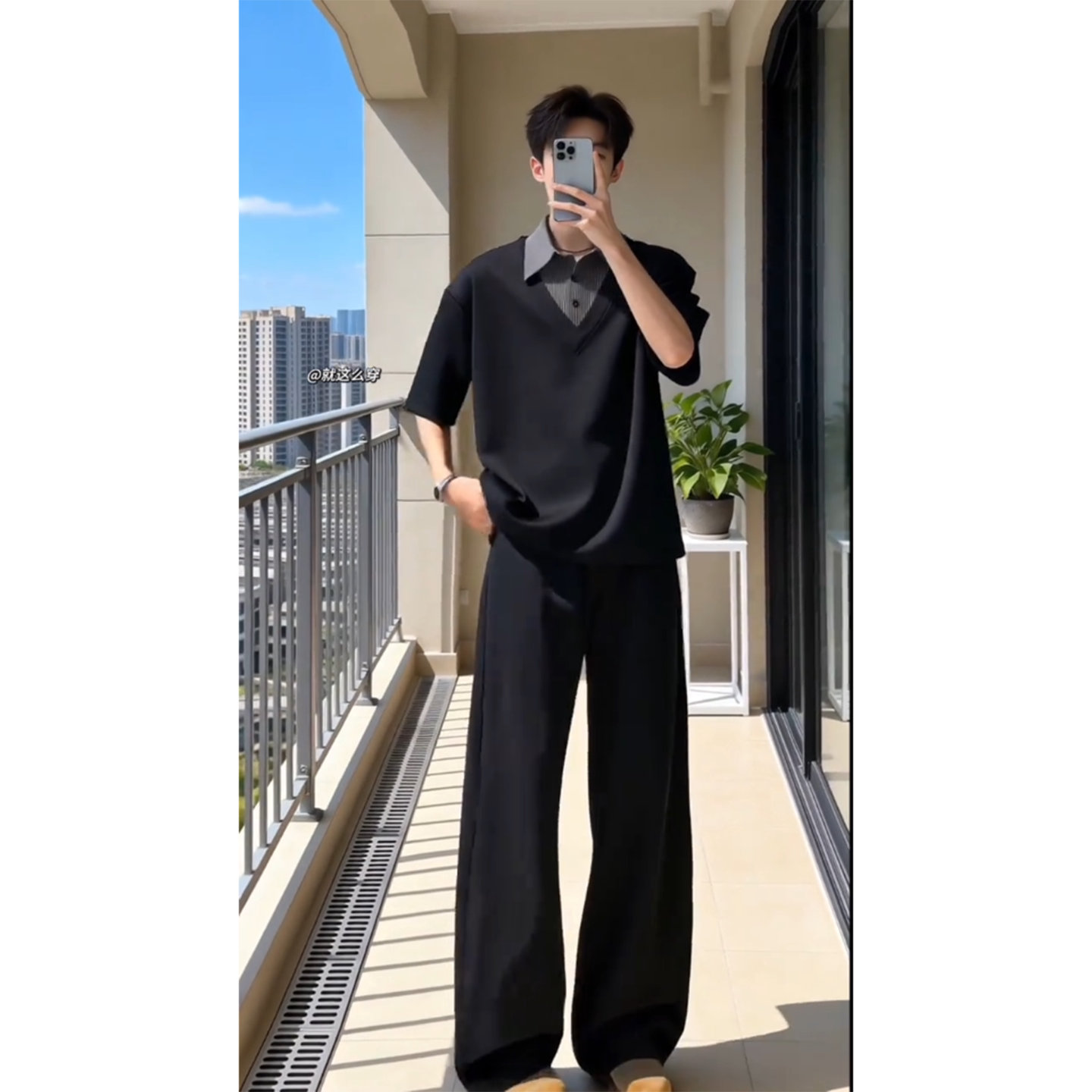 cleanfit黑色微喇西裤男夏薄款垂感冰丝裤子休闲直筒宽松阔腿长裤