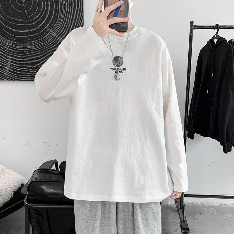 2026新款纯棉长袖白T恤男青少年学生初中生高中生男款打底薄卫衣