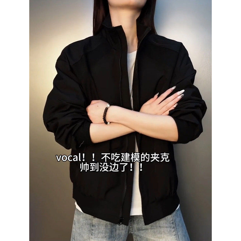 cleanfit黑色立领飞行夹克男款春季美式短款棒球服高级感工装外套