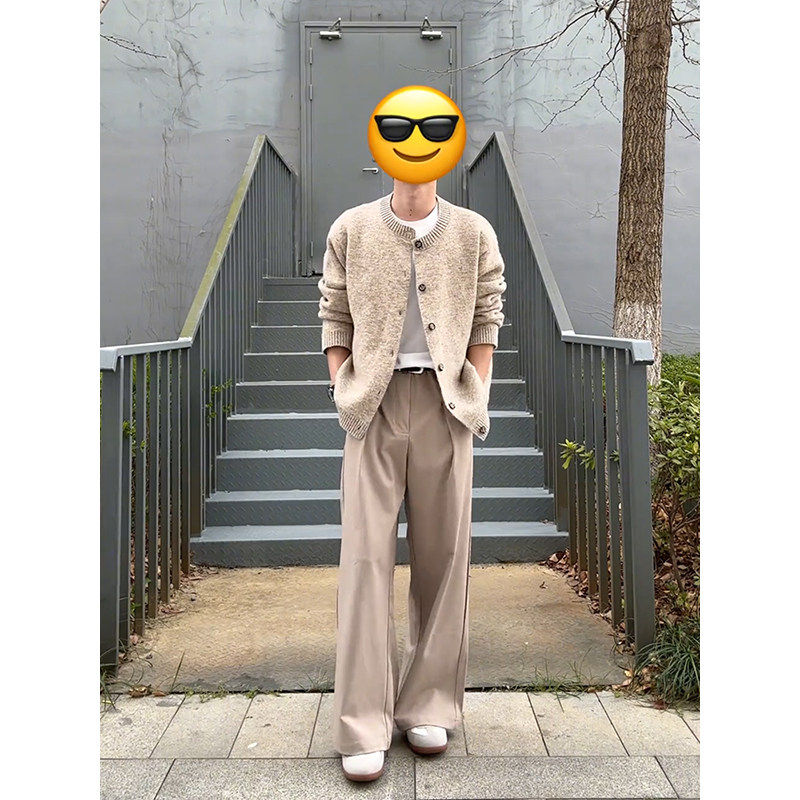 张凌赫何苏叶同款穿搭收褶A字西裤男生人夫感cleanfit微喇叭裤子
