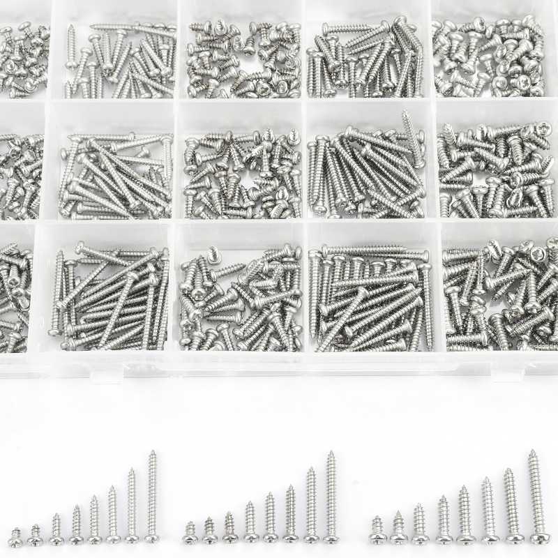 304不锈钢PA十字头圆头自攻螺丝套装十字槽盘头自攻螺钉盒装
