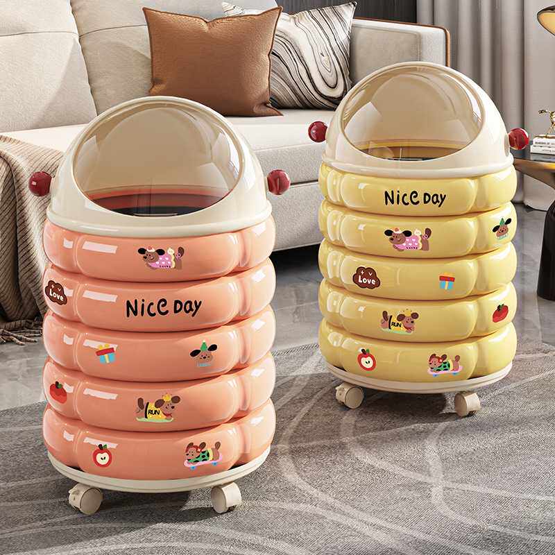 带轮垃圾桶创意家用卡通可爱塑料收纳筒内外双桶密封带盖滑轮纸篓