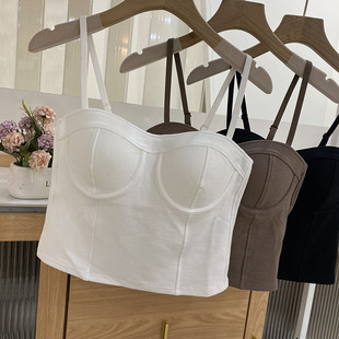 古妃3036夏季 打底抹胸上衣 百搭美背吊带背心女带胸垫内搭外穿修身