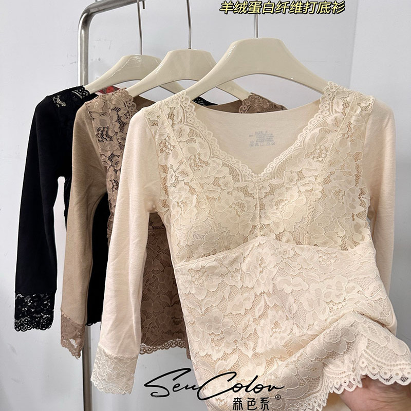 性感蕾丝羊绒蛋白保暖打底衫上衣