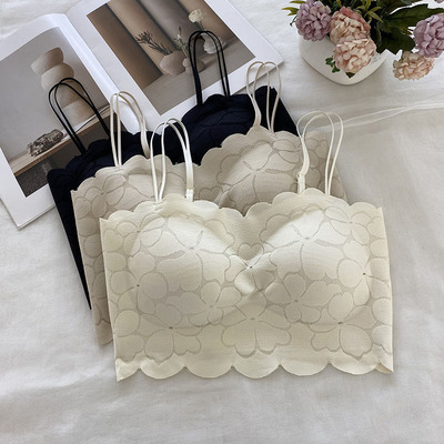 古妃蕾丝无痕防走光带胸垫抹胸