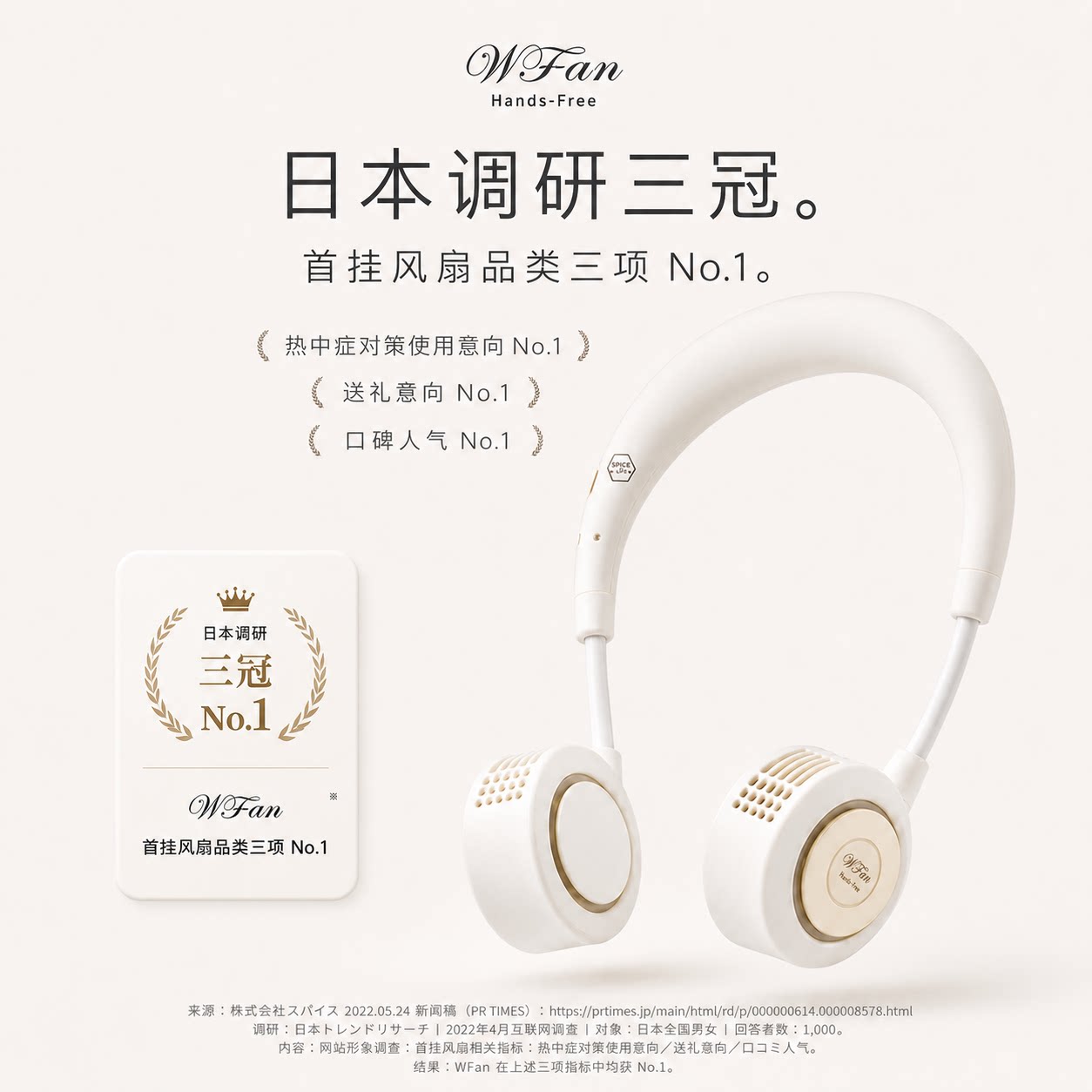 WF日本无叶挂脖风扇多巴胺静音迷你小电扇随身便携大风力充电户外