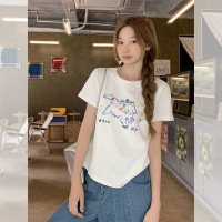 韓系可愛貓咪刺繡設(shè)計(jì)感短袖t恤女2025夏季新款寬松顯瘦慵懶上衣