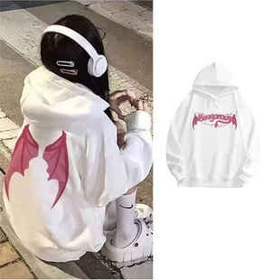 美式 小众宽松街头中大童外套 复古小恶魔加绒连帽卫衣女童秋冬新款