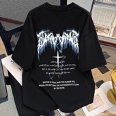 2025夏季 纯棉中大童潮牌蓝火闪电痞帅酷高街短袖 男女童T恤宽松INS