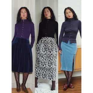 PaleBlueDot蓝点2025冬季高领收腰莱赛尔棉羊毛双面穿紧身打底衫