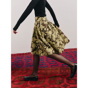 PaleBlueDot蓝点 蕉褐色百褶绑绳时髦跃动半身裙 春日多巴胺系