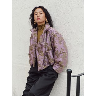 PaleBlueDot蓝点2025冬季野性复古浪漫花型纹理短款棉服外套