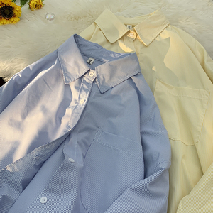 B467*P45 初秋焕新季 复古条纹衬衫 学生宽松百搭上衣外套图片