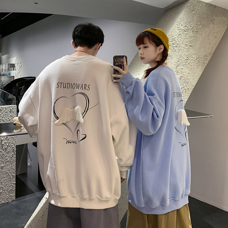 2024宽松休闲上衣港风情侣翅膀圆领卫衣Q32-P45，男装卫衣，星座617A-1（原B318A）