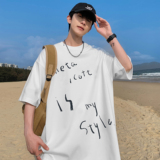 M319*P252024涂鸦手写字母印花纯棉T恤男女款情侣减龄宽松上衣潮，男装T恤，星座617A-1（原B318A）