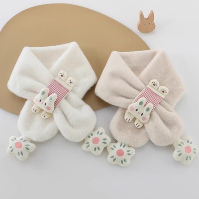 儿童围巾宝宝秋冬女童毛绒脖套女孩冬季加厚2024新款婴儿护颈围脖