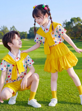 六一儿童蓝色可爱啦啦队女孩蓬蓬裙演出服幼儿园毕业合唱表演服装