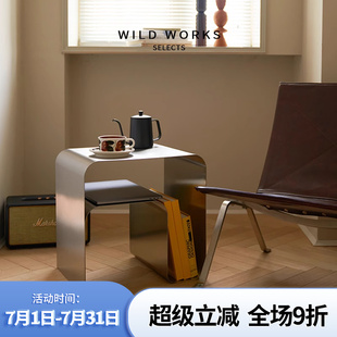 野作中古极简不锈钢床头柜边几一体成型置物柜茶几vintage包豪斯