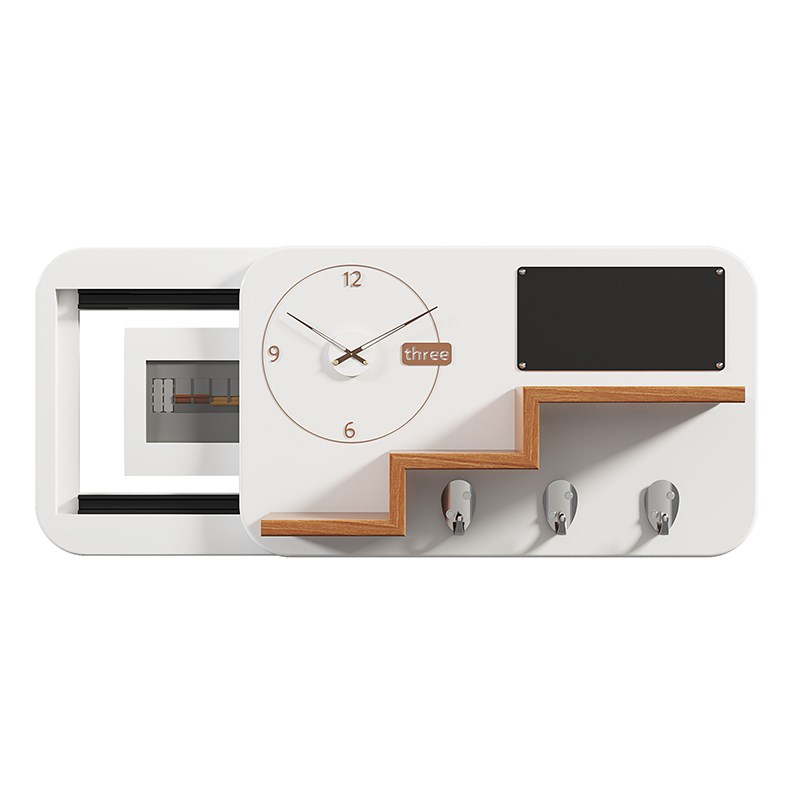 2024新款实木电表箱装饰画钟表现代配电箱挂钟遮挡时钟弱电盒带钟