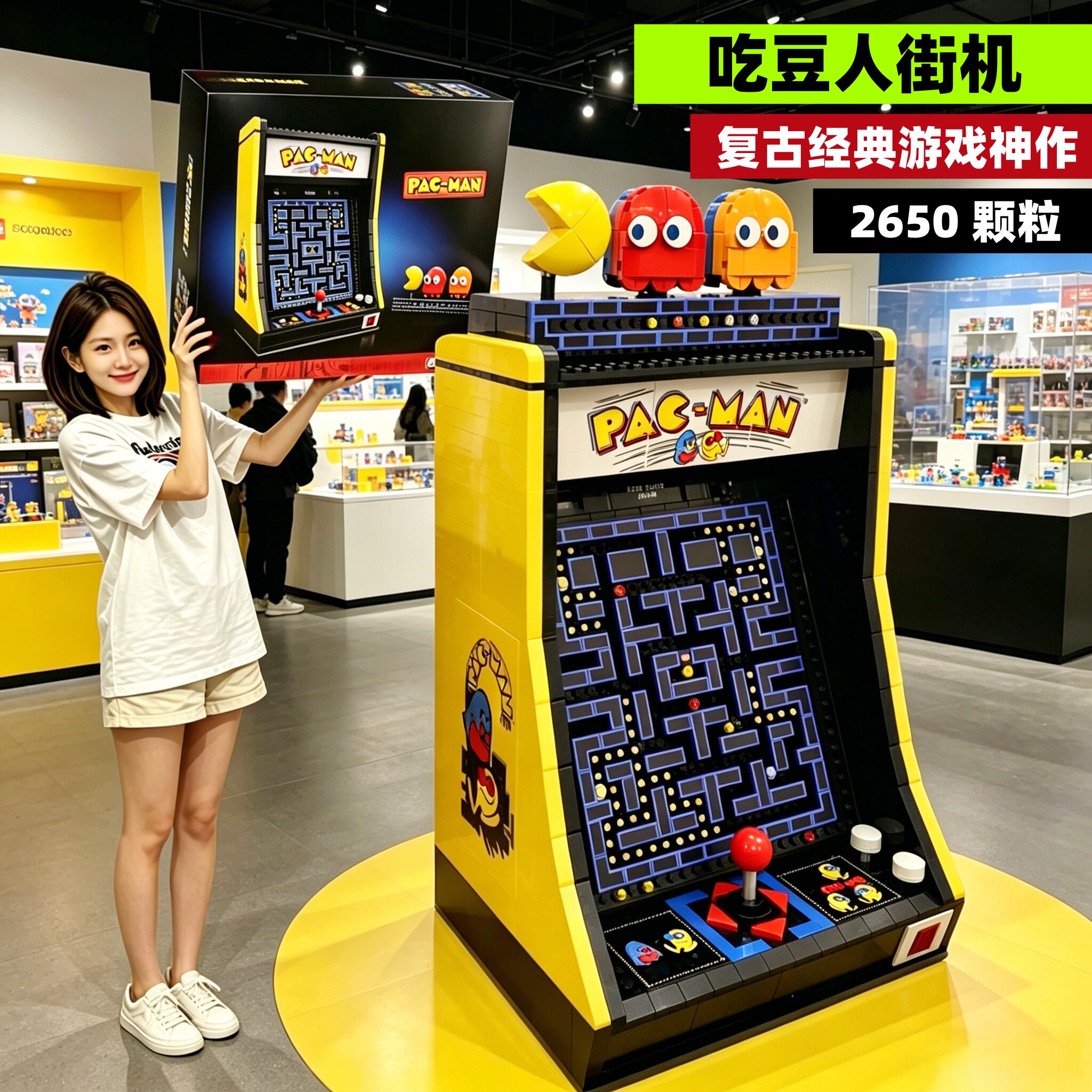 2026新款吃豆人街机复古游戏机男女孩子儿童益智拼装积木玩具模型