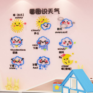 天气预报墙贴3d立体早教中心环创主题儿童贴画幼儿园楼梯墙面装饰