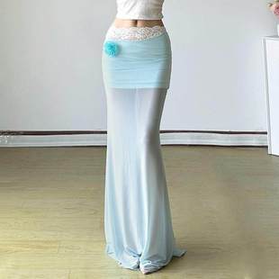 SEEYOULATER 浪漫空灵网纱拼接低腰蕾丝鱼尾裙性感包臀纯欲半身裙