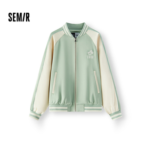 森马迪士尼合作系列外套女春刺绣插肩袖拼色夹克美式学院风棒球服