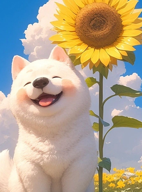 狗狗向日葵贴画自粘贴纸冰箱马桶防水贴电动车贴儿童房贴家居墙画