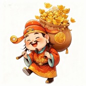 新款 财神送财招财贴画客厅卧室玄关自粘装 饰墙贴门窗橱柜贴自粘贴