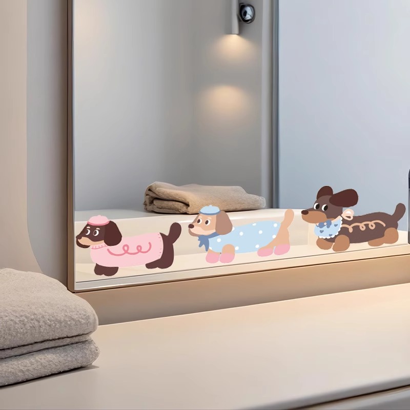 腊肠狗浴室镜子贴纸自粘卫生间遮挡神器装饰小图案高级感玻璃贴画