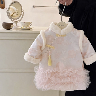 女童冬季拜年服背心裙中小童加绒旗袍儿童裙子宝宝周岁公主裙礼服