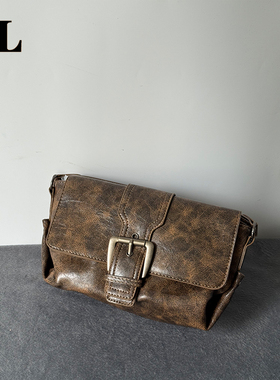 【DL 078】美式复古咖色荔枝纹单肩斜挎腋下包小众设计感手提包