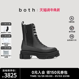 靴子 厚底皮面时装 both春夏马丁靴女款 黑色中筒机车靴潮流休闲时尚