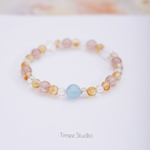 Timee恬觅 天然草莓晶黄水晶白水晶海蓝宝弹力绳手串手链 栀夏