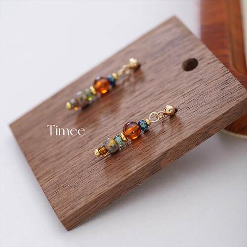 Timee恬觅 es15 橙石榴石捷克琉璃925银耳钉耳饰耳钩