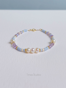 Timee恬觅 天然紫水晶珍珠琉璃米珠14K美包手链女礼物 温柔半两