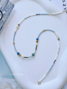 Timee恬觅 柠月知风 串珠捷克琉璃蓝晶石珍珠进口米珠项链毛衣链