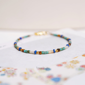 Timee恬觅 春祺 天然绿松疯狂玛瑙虎眼石青金石古法银镀金手链