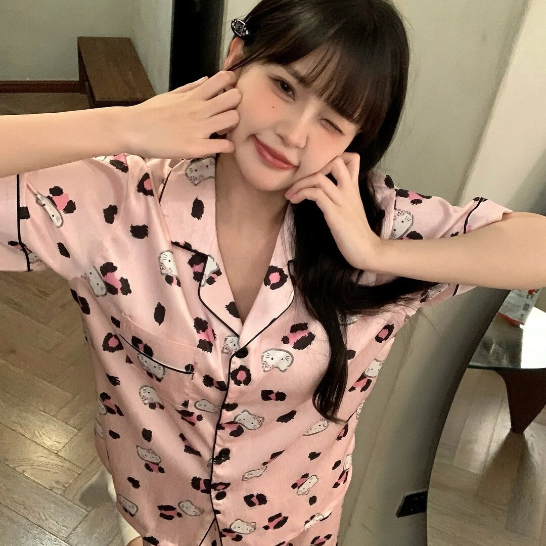 轻奢夏季女大学生睡衣套装短袖短裤卡通KT猫印花冰丝家居服可外穿