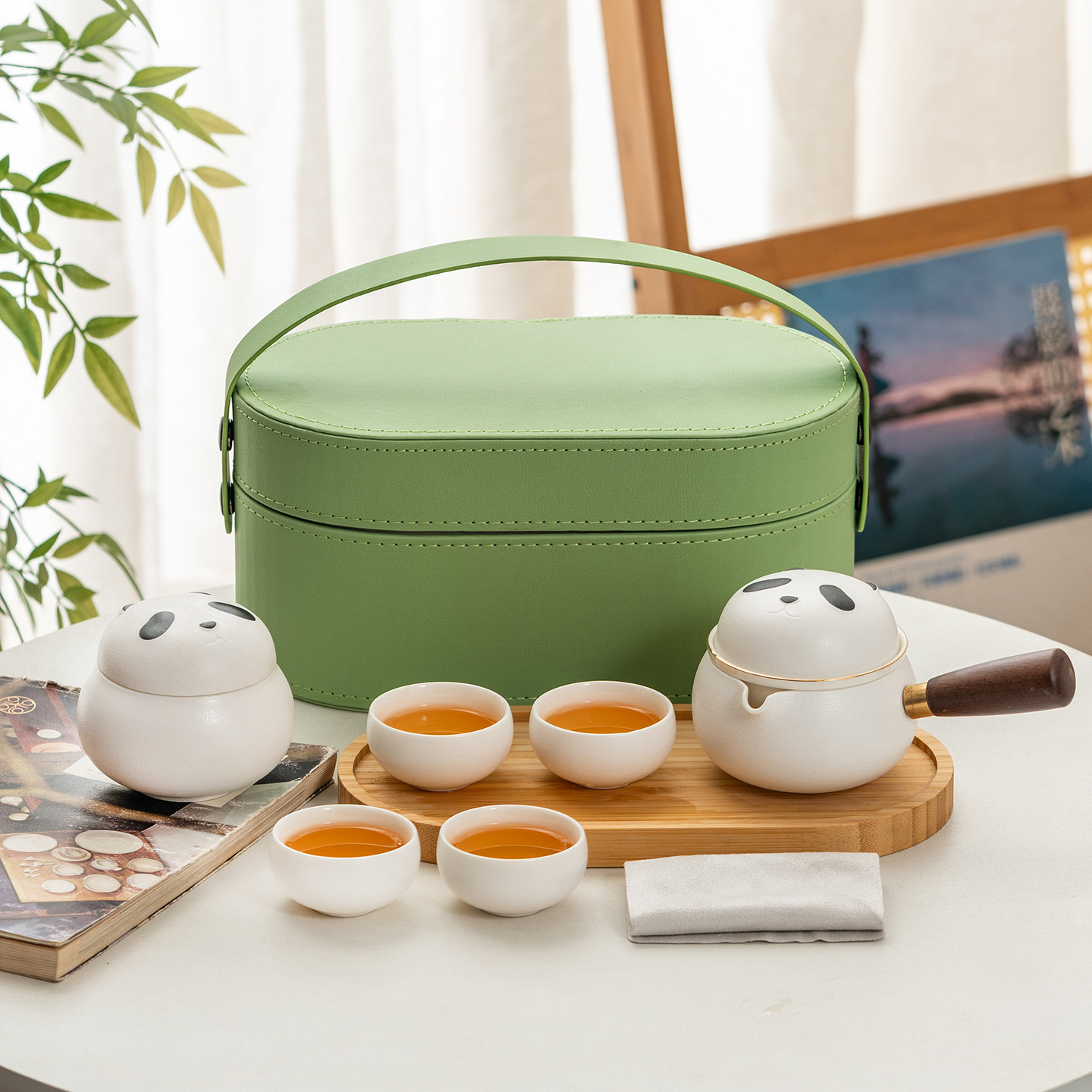 熊猫旅行茶具套装户外便携式一壶四杯茶叶罐茶台陶瓷快客杯伴手礼,餐饮具,旅行茶具,淘宝优惠券,粉丝福利购,淘宝优惠卷