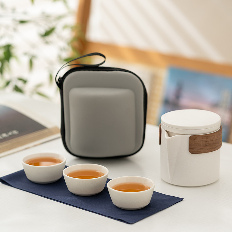 陶瓷便携式旅行茶具一壶三杯茶水分离快客杯车载户外简易功夫茶具