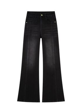 曜石黑·欧若风360°四面弹高腰筒喇牛仔裤女百搭显高显瘦微喇裤