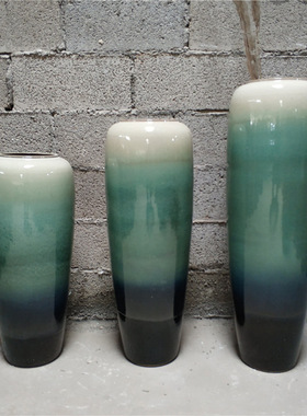 景德镇陶瓷落地花瓶简约现代复古干花器客厅酒店陶罐摆件软装饰品