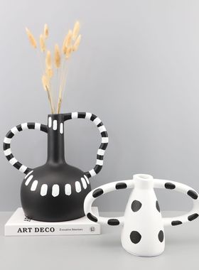 欧式创意波点插花花器树脂工艺品摆件样板间玄关客厅家居软装饰品