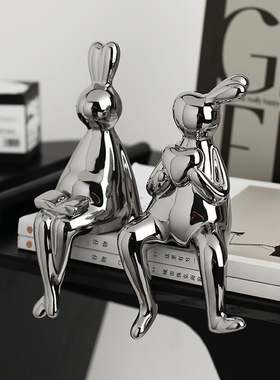 创意轻奢兔子摆件酒柜玄关办公室书房简约摆设乔迁新居装饰品