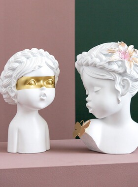 欧式家居软装饰品人物雕塑办公室卡梦尼小可爱头像树脂工艺品蝴蝶